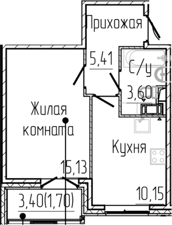 1-комнатная квартира 35.99 м², 8/8 эт., ЖК «SERTOLOVO PARK»
